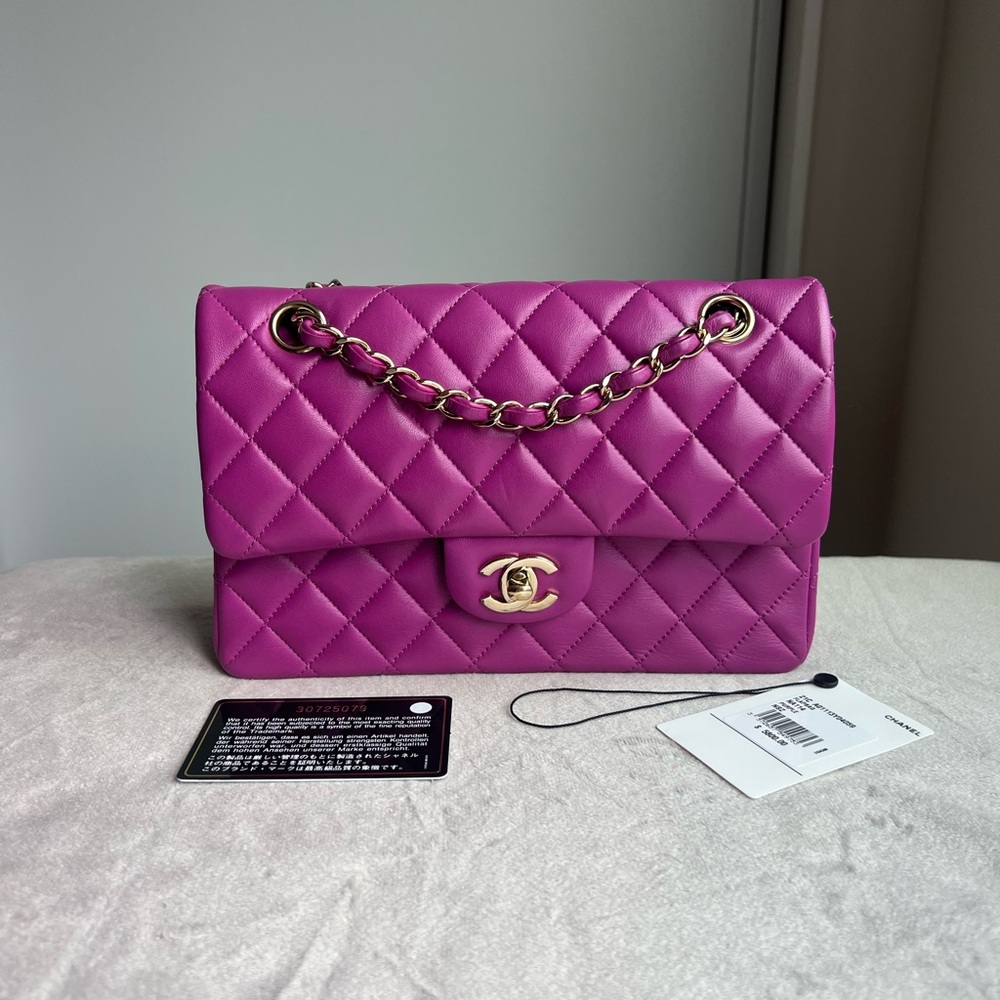 Chanel Purple Small Classic Flap Champagne Hardware